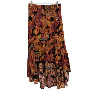 Earthbound Hi Low Skirt Womens Small Multicolor Paisley Tiered Maxi Boho Flowy